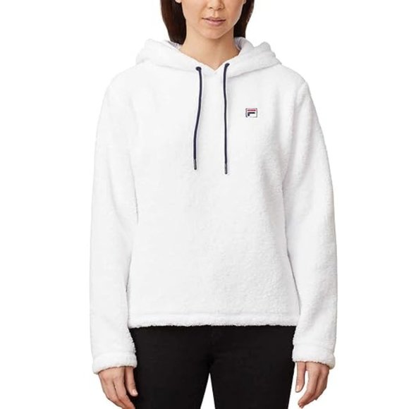 Fila Tops - Fila Women's Josephine Sherpa Embroidered Logo Crop Hoodie White Medium NWT